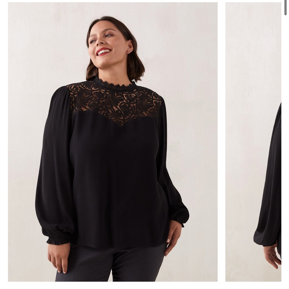 Addition Elle Long-Sleeve Blouse With Lace Yoke